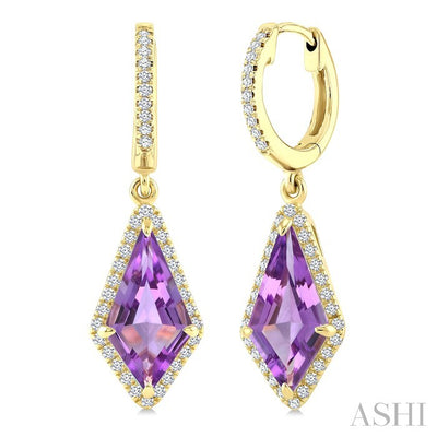 Evoque Gemstone Kite Shape & Halo Diamond Earrings