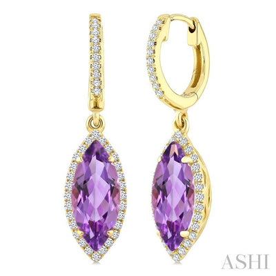 Marquise Shape Gemstone & Halo Diamond Earrings