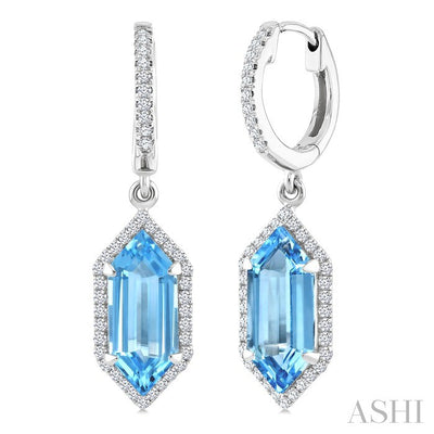 Hexagon Shape Gemstone & Halo Diamond Earrings