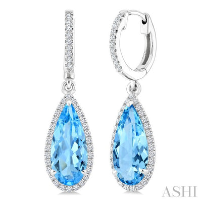 Evoque Gemstone Pear Shape & Halo Diamond Earrings