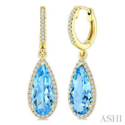 Pear Shape Gemstone & Halo Diamond Earrings