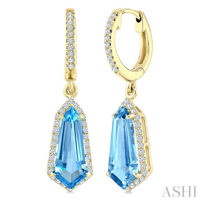 Evoque Gemstone Shield Shape & Halo Diamond Earrings