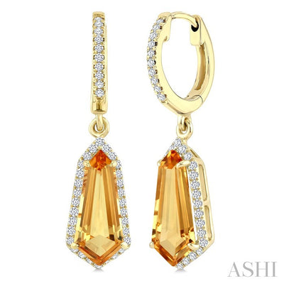 Shield Shape Gemstone & Halo Diamond Earrings