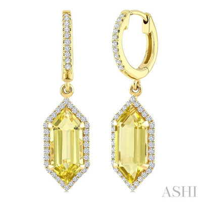 Evoque Gemstone Hexagon Shape & Halo Diamond Earrings