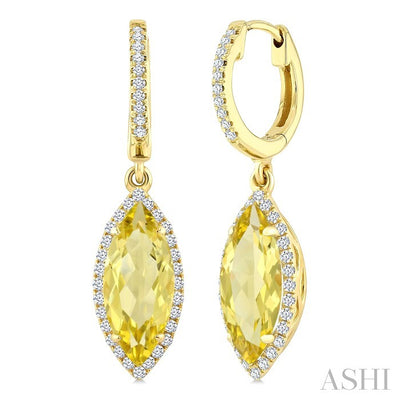 Marquise Shape Gemstone & Halo Diamond Earrings