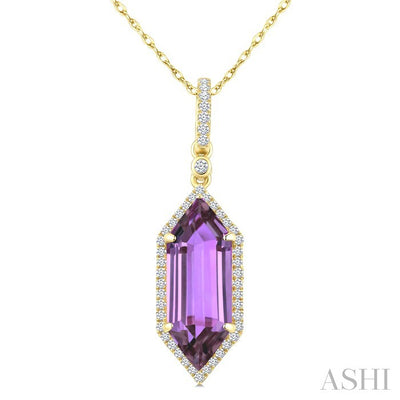Hexagon Shape Gemstone & Halo Diamond Pendant