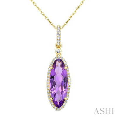 Evoque Gemstone Oval Shape & Halo Diamond Pendant