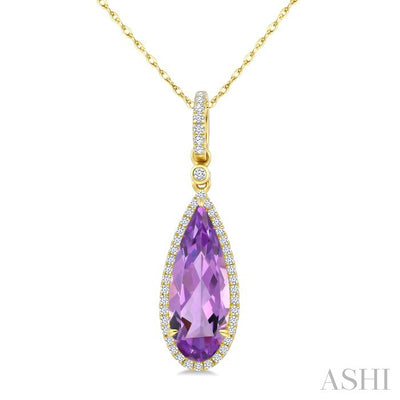 Evoque Gemstone Pear Shape & Halo Diamond Pendant