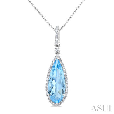 Evoque Gemstone Pear Shape & Halo Diamond Pendant