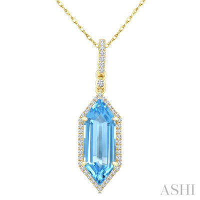 Evoque Gemstone Hexagon Shape & Halo Diamond Pendant