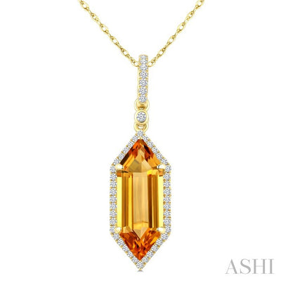 Evoque Gemstone Hexagon Shape & Halo Diamond Pendant