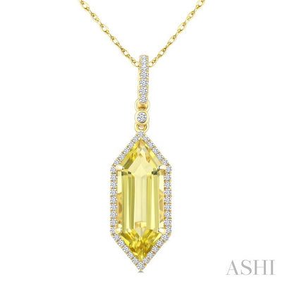 Hexagon Shape Gemstone & Halo Diamond Pendant