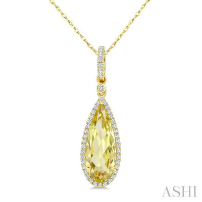 Evoque Gemstone Pear Shape & Halo Diamond Pendant