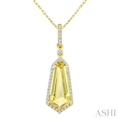 Shield Shape Gemstone & Halo Diamond Pendant