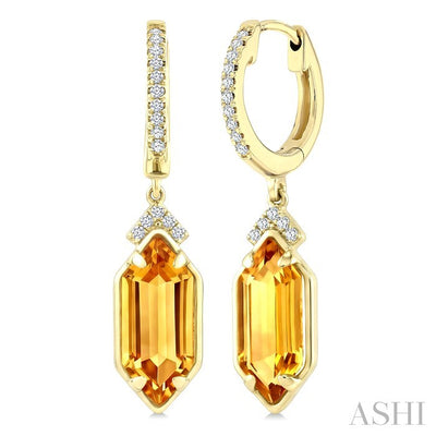 Evoque Gemstone Hexagon Shape & Diamond Earrings