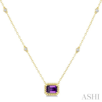 Emerald Shape Gemstone & Halo Diamond Station Necklace