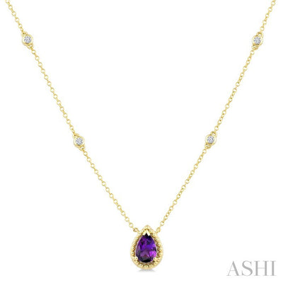 Pear Shape Gemstone & Halo Diamond Station Necklace