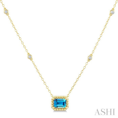 Emerald Shape Gemstone & Halo Diamond Station Necklace