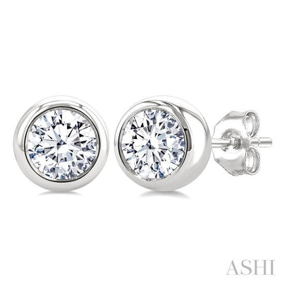 Round Shape Bezel Set Diamond Stud Earrings