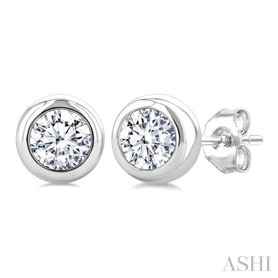 Round Shape Bezel Set Diamond Stud Earrings