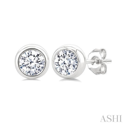 Round Shape Bezel Set Diamond Stud Earrings