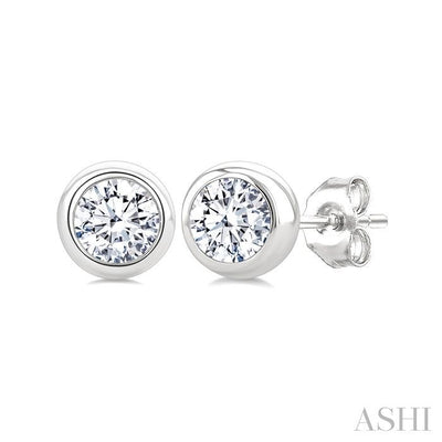 Round Shape Bezel Set Diamond Stud Earrings