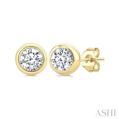 Round Shape Bezel Set Diamond Stud Earrings