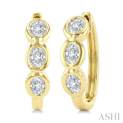 Oval Shape Bezel Diamond Huggie Earrings
