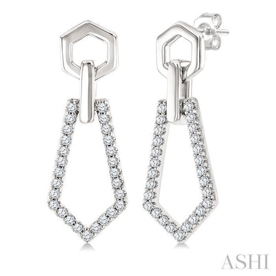 Hexagon Shape Interlock Diamond Fashion Earrings
