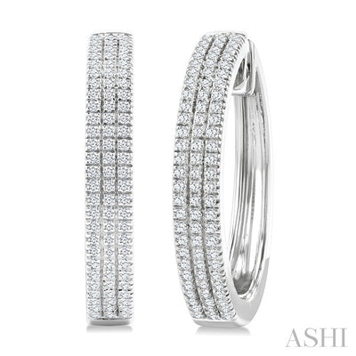 Three Row Diamond Hoop Earrings