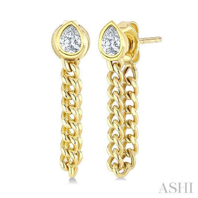 Pear Shape Curb Bezel Diamond Fashion Earrings