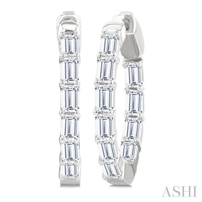Emerald Shape Inside-Out Diamond Fashion Hoop Earrings