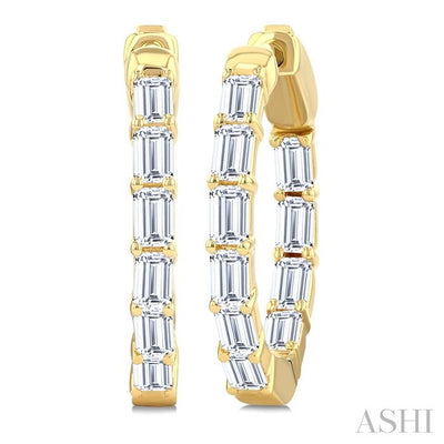 Emerald Shape Inside-Out Diamond Fashion Hoop Earrings