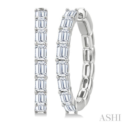 Emerald Shape North-South Diamond Fashion Hoop Earrings