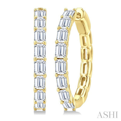 Emerald Shape North-South Diamond Fashion Hoop Earrings