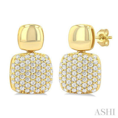 Pave-Set Cushion Shape Diamond Fashion Earrings