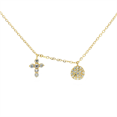 Diamond Cross & Disc Necklace