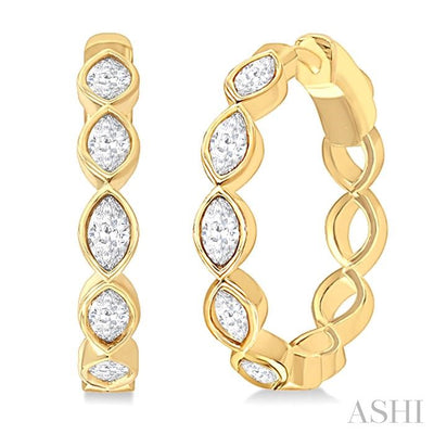 Marquise Shape Bezel Set Diamond Fashion Hoop Earrings