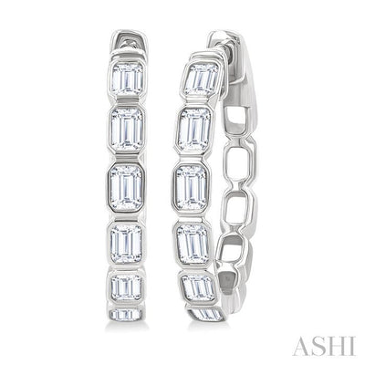 Emerald Shape Bezel Set Diamond Fashion Hoop Earrings
