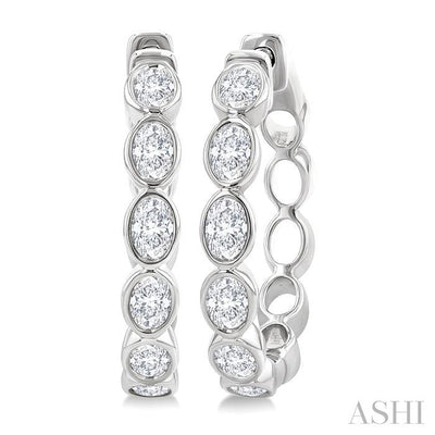 Oval Shape Bezel Set Diamond Fashion Hoop Earrings