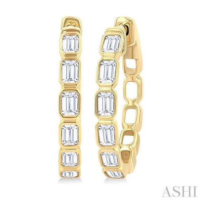 Emerald Shape Bezel Set Diamond Fashion Hoop Earrings