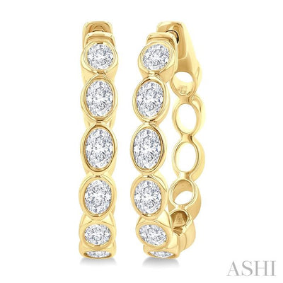 Oval Shape Bezel Set Diamond Fashion Hoop Earrings