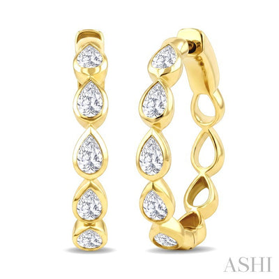 Pear Shape Bezel Set Diamond Fashion Hoop Earrings
