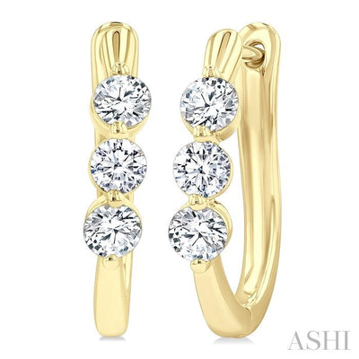 3 Stone Diamond Hoop Earrings
