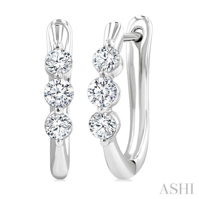 3 Stone Diamond Hoop Earrings