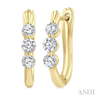 3 Stone Diamond Hoop Earrings
