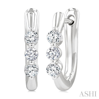 3 Stone Diamond Hoop Earrings