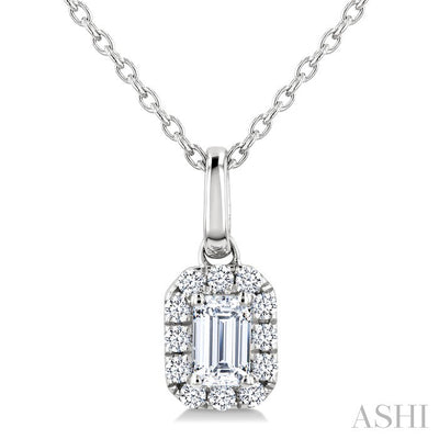 Emerald Shape Halo Diamond Fashion Pendant