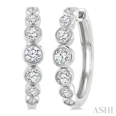 Graduated Bezel Set Diamond Fashion Hoop Earrings
