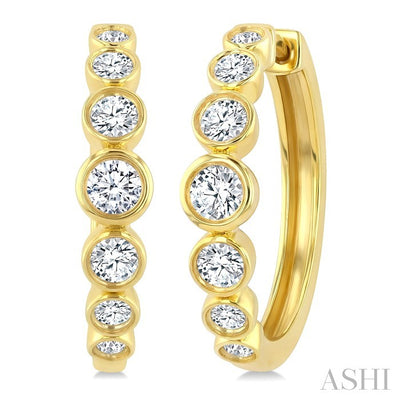 Graduated Bezel Set Diamond Fashion Hoop Earrings